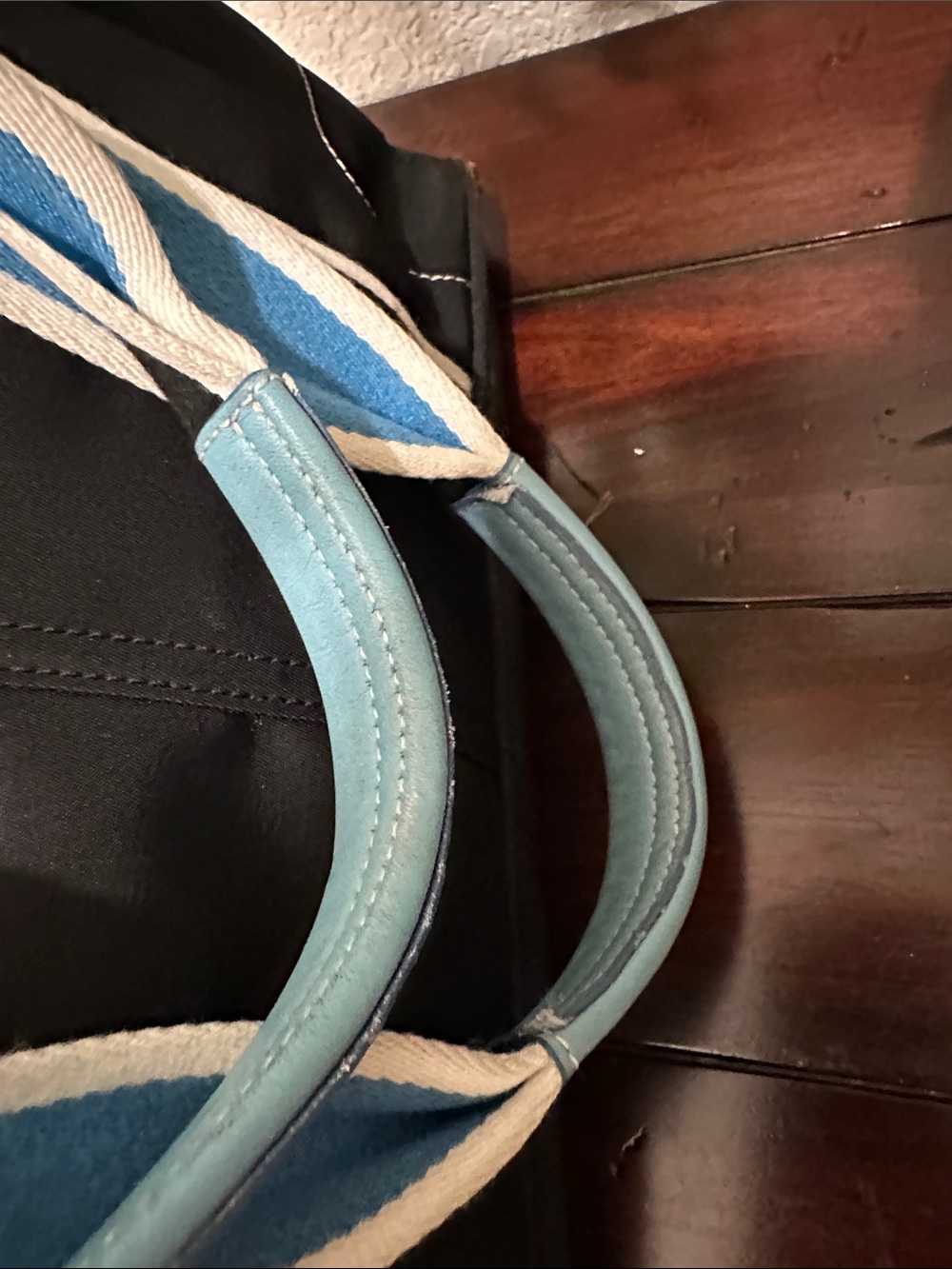 Coach Black Canvas Tote with Blue Accents and Tan Trim - Picture 15 of 15